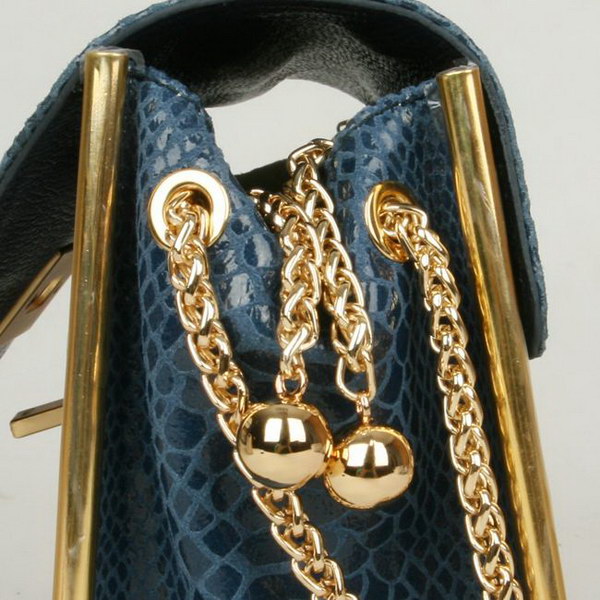 Chloe Sally Shoulder Bags Snake Veins Leather Blue 508914