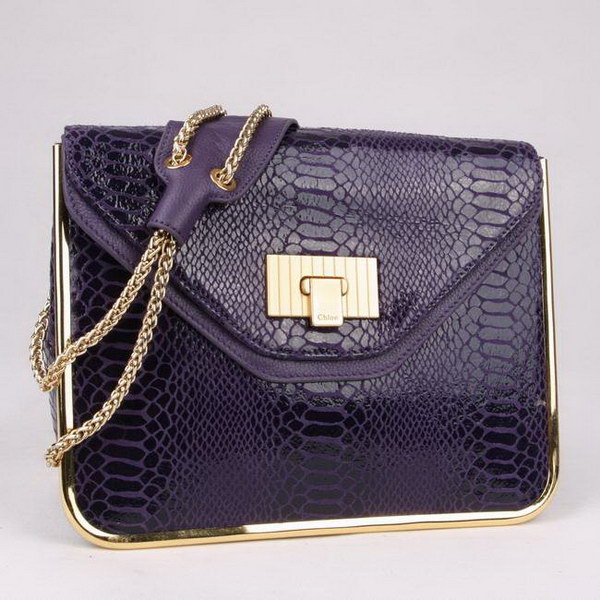 Chloe Sally Shoulder Bags Snake Veins Leather Purple 508914