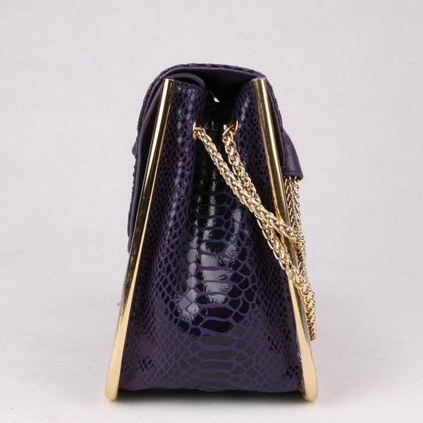 Chloe Sally Shoulder Bags Snake Veins Leather Purple 508914