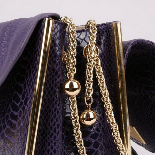 Chloe Sally Shoulder Bags Snake Veins Leather Purple 508914