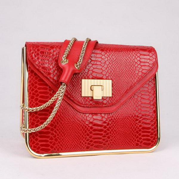 Chloe Sally Shoulder Bags Snake Veins Leather Red 508914