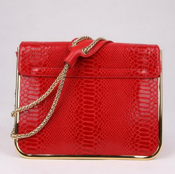 Chloe Sally Shoulder Bags Snake Veins Leather Red 508914