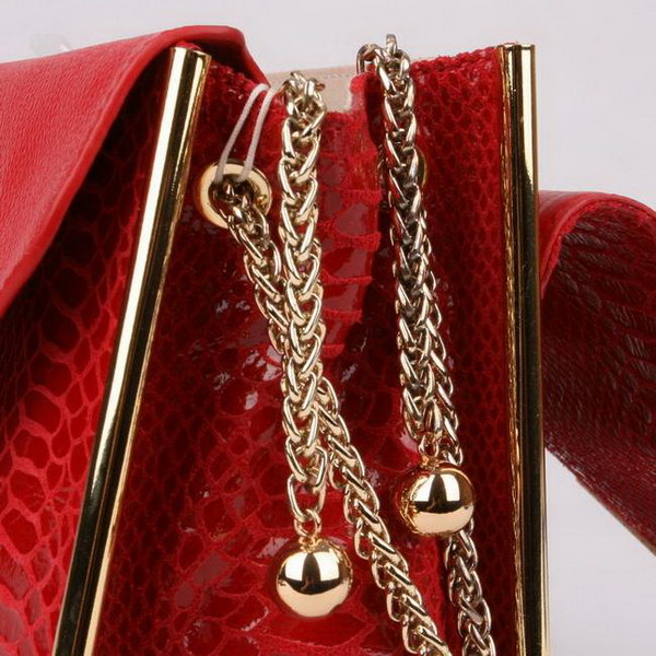 Chloe Sally Shoulder Bags Snake Veins Leather Red 508914