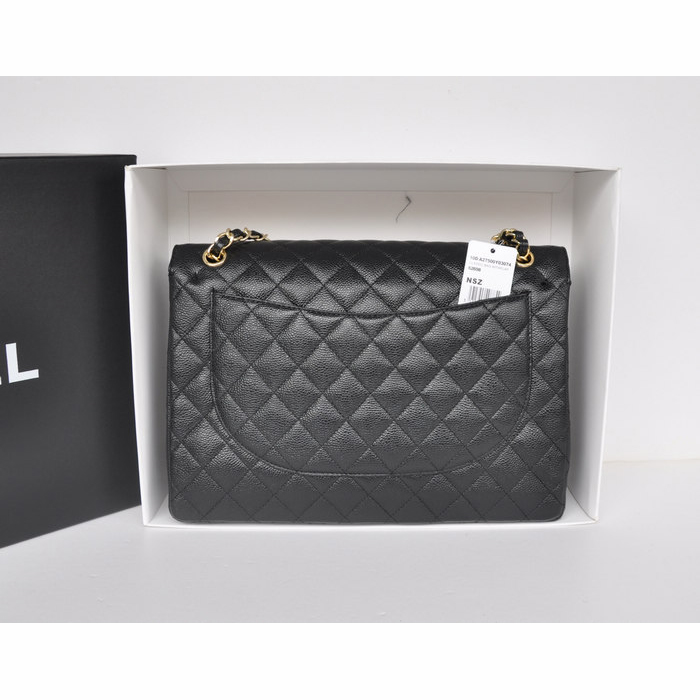 Classic Chanel Maxi Double Flaps Bag A36098 Black Original Caviar Leather Gold