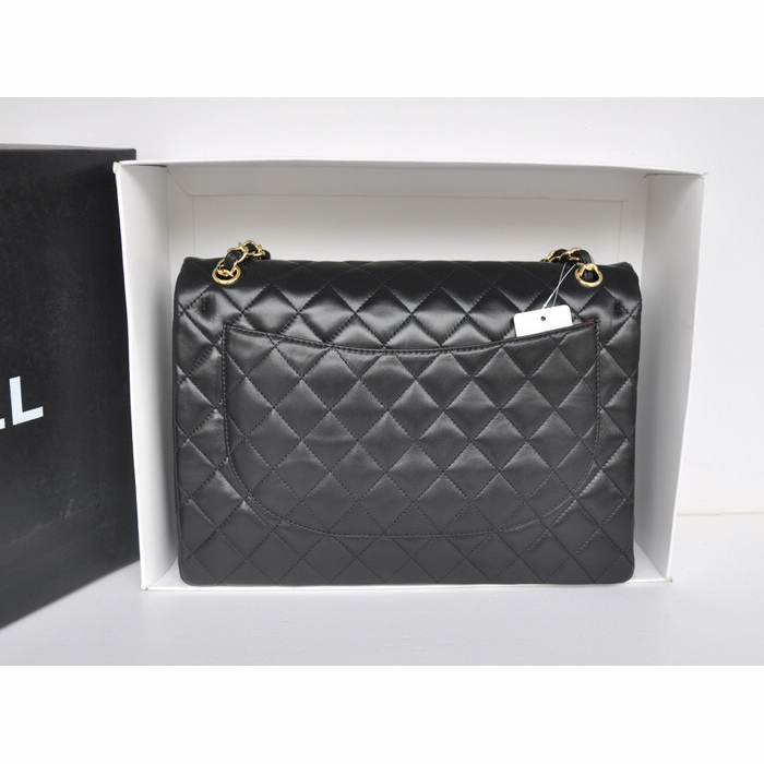 Classic Chanel Maxi Double Flaps Bag A36098 Black Original Lambskin Leather Gold