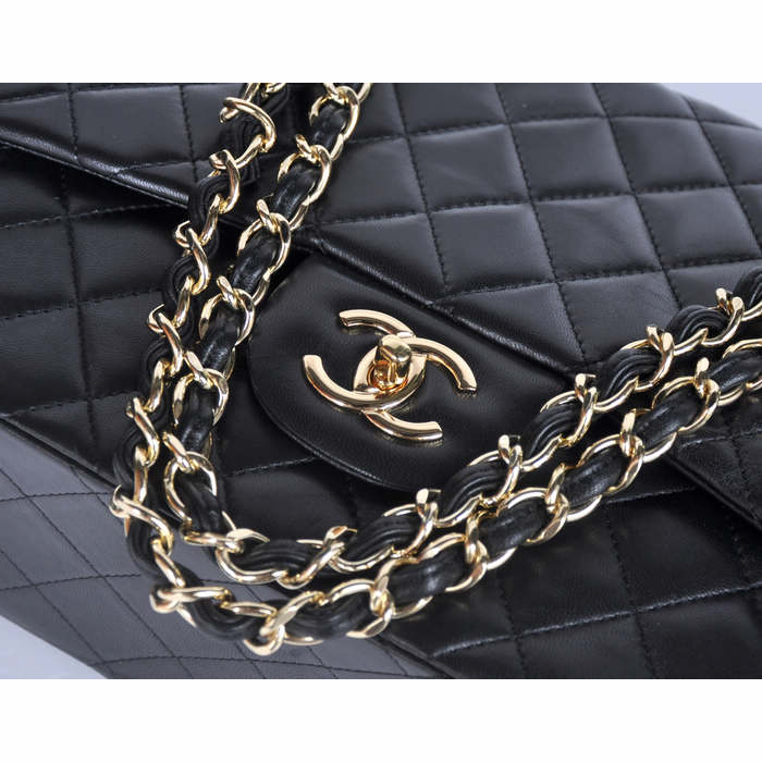 Classic Chanel Maxi Double Flaps Bag A36098 Black Original Lambskin Leather Gold