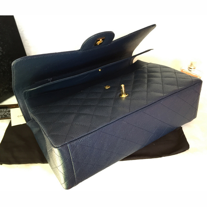 Classic Chanel Maxi Double Flaps Bag A36098 Blue Original Caviar Leather Gold