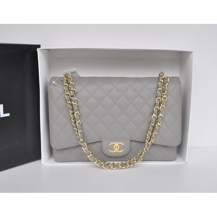 Classic Chanel Maxi Double Flaps Bag A36098 Grey Original Caviar Leather Gold