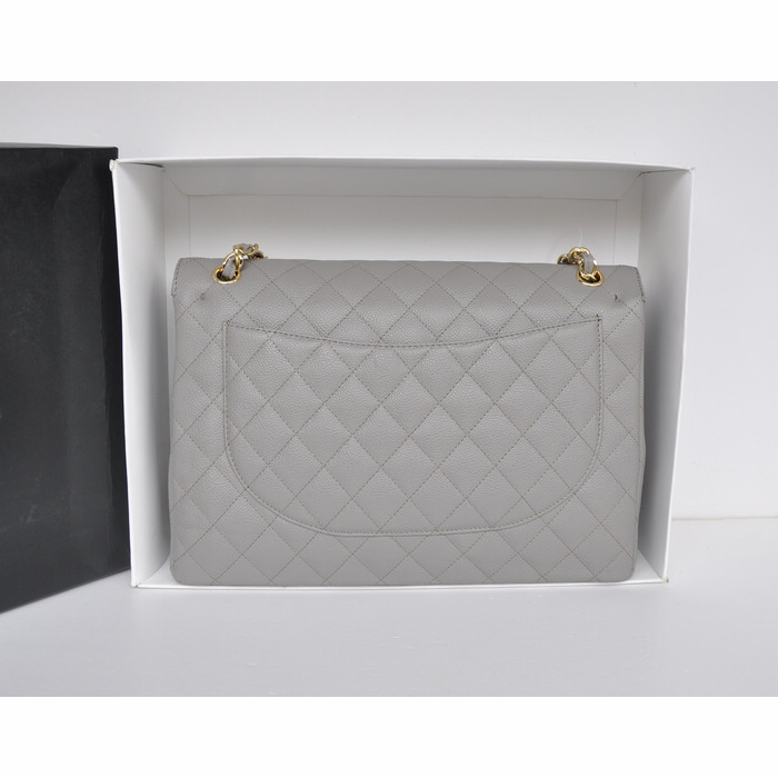 Classic Chanel Maxi Double Flaps Bag A36098 Grey Original Caviar Leather Gold