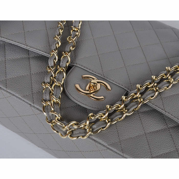 Classic Chanel Maxi Double Flaps Bag A36098 Grey Original Caviar Leather Gold