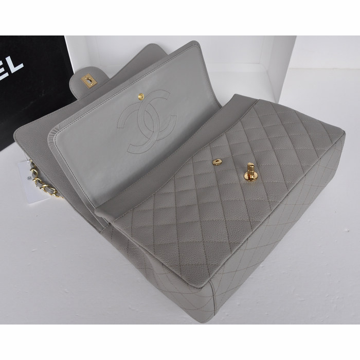 Classic Chanel Maxi Double Flaps Bag A36098 Grey Original Caviar Leather Gold