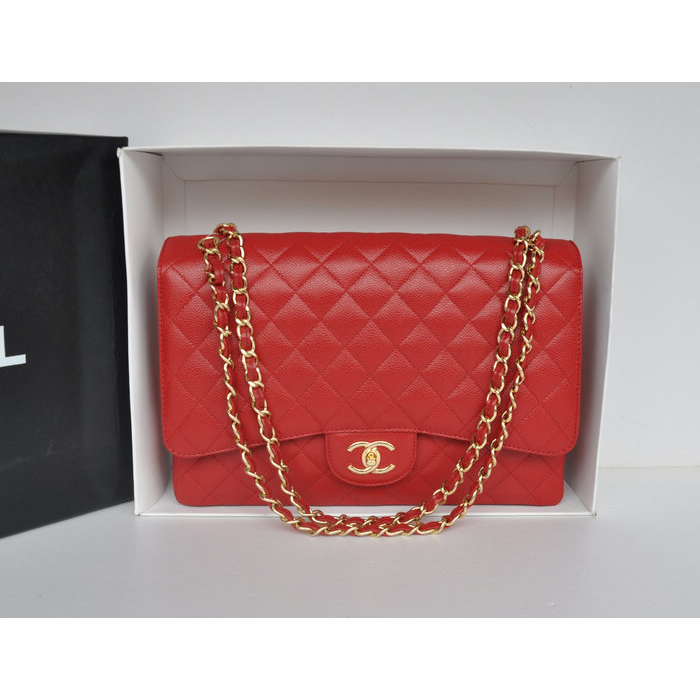 Classic Chanel Maxi Double Flaps Bag A36098 Red Original Caviar Leather Gold