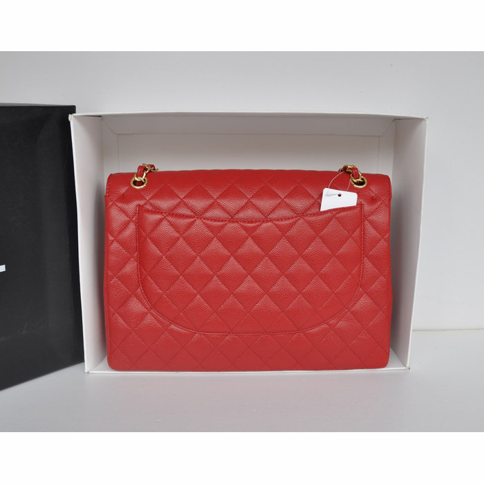 Classic Chanel Maxi Double Flaps Bag A36098 Red Original Caviar Leather Gold