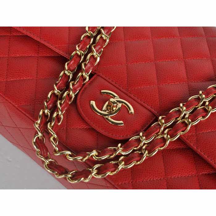 Classic Chanel Maxi Double Flaps Bag A36098 Red Original Caviar Leather Gold