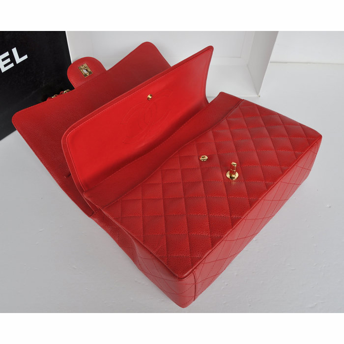 Classic Chanel Maxi Double Flaps Bag A36098 Red Original Caviar Leather Gold