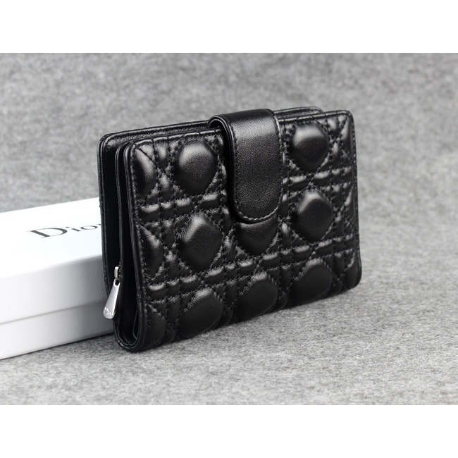 Dior Bi-Fold Wallet Sheepskin Leather DS023 Black