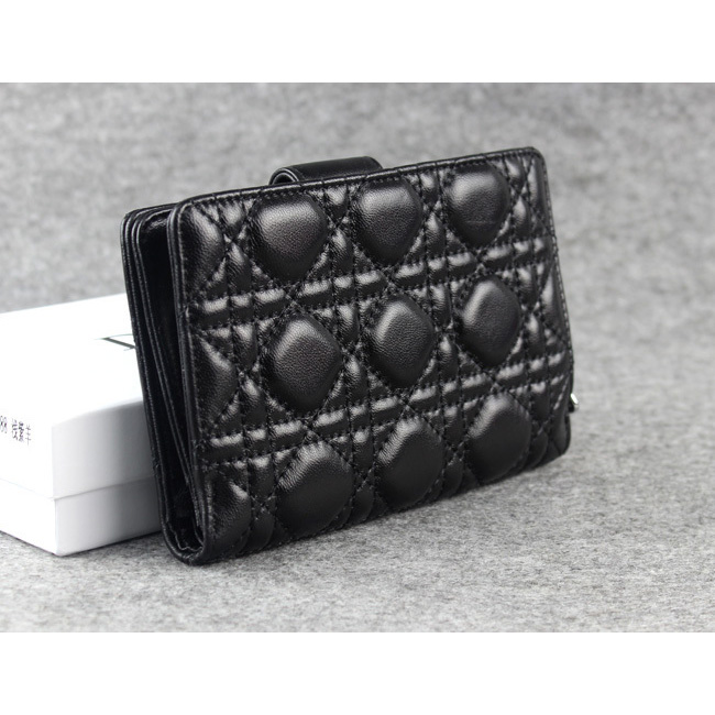 Dior Bi-Fold Wallet Sheepskin Leather DS023 Black