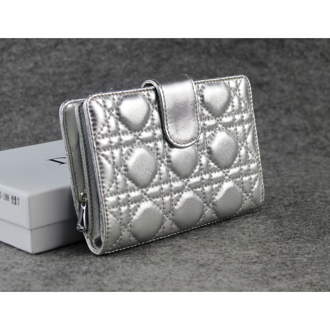 Dior Bi-Fold Wallet Sheepskin Leather DS023 Silver