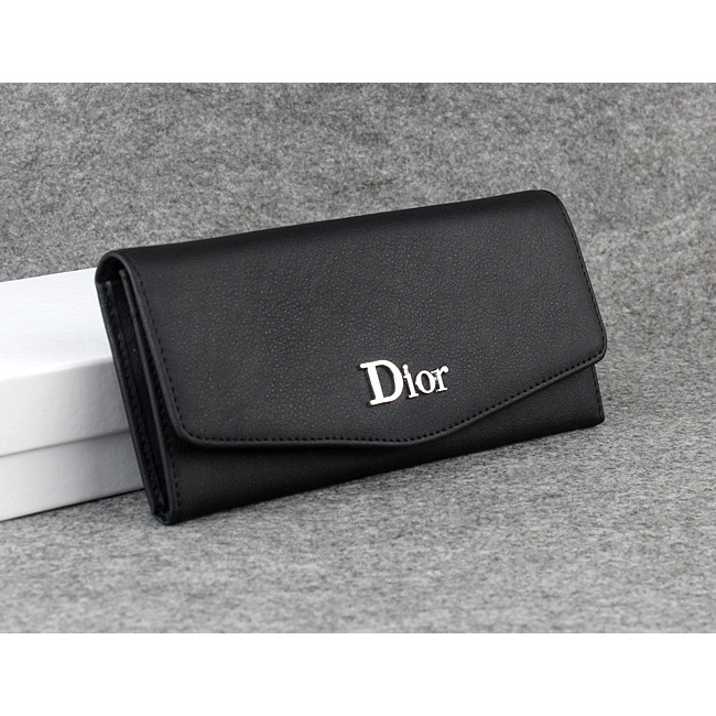 Dior Cowhide Leather Long Leather Wallet 1056 Black