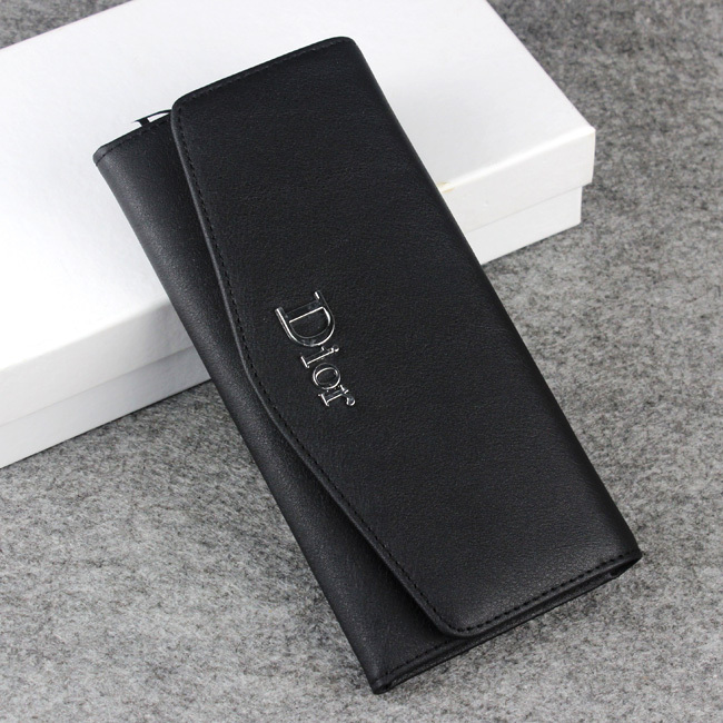 Dior Cowhide Leather Long Leather Wallet 1056 Black