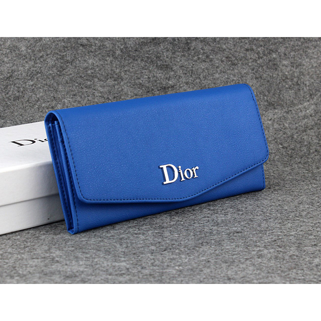 Dior Cowhide Leather Long Leather Wallet 1056 Blue