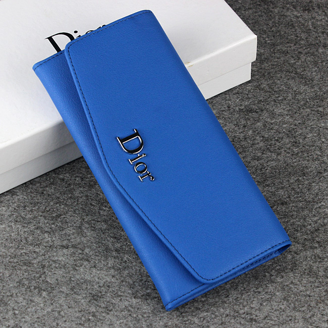 Dior Cowhide Leather Long Leather Wallet 1056 Blue