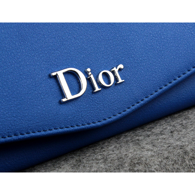 Dior Cowhide Leather Long Leather Wallet 1056 Blue