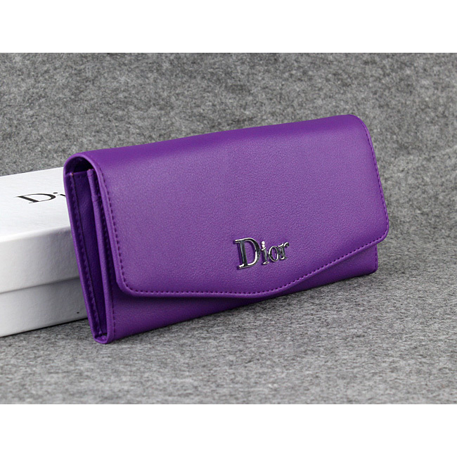 Dior Cowhide Leather Long Leather Wallet 1056 Purple