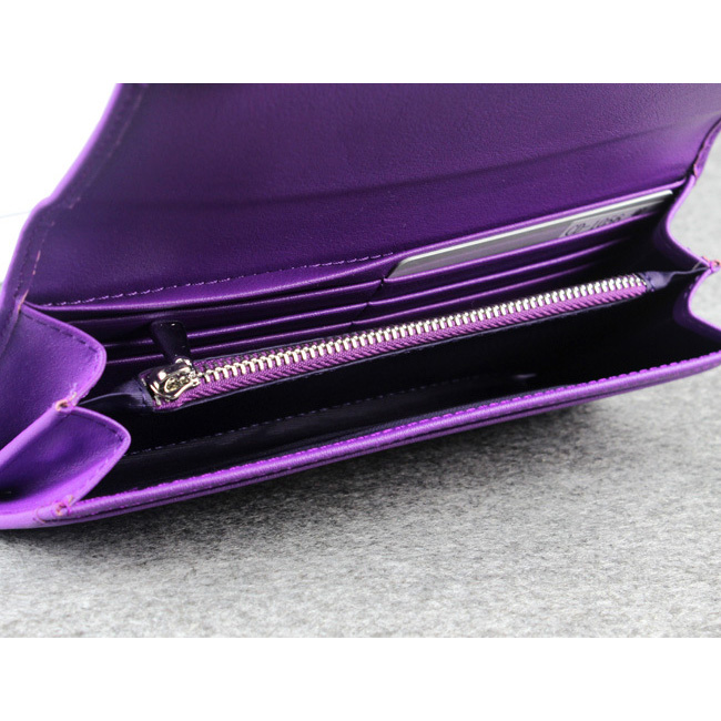 Dior Cowhide Leather Long Leather Wallet 1056 Purple