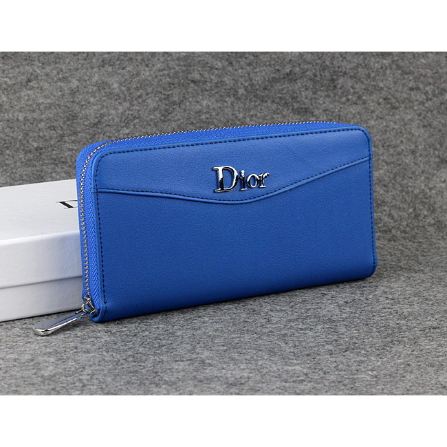 Dior Cowhide Leather Long Leather Wallet 1057 Blue