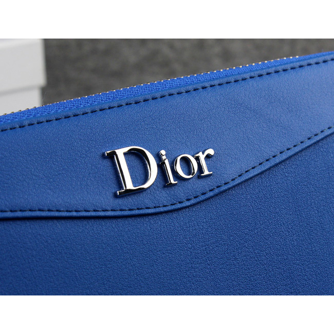 Dior Cowhide Leather Long Leather Wallet 1057 Blue