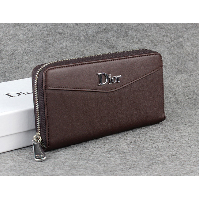 Dior Cowhide Leather Long Leather Wallet 1057 Coffee