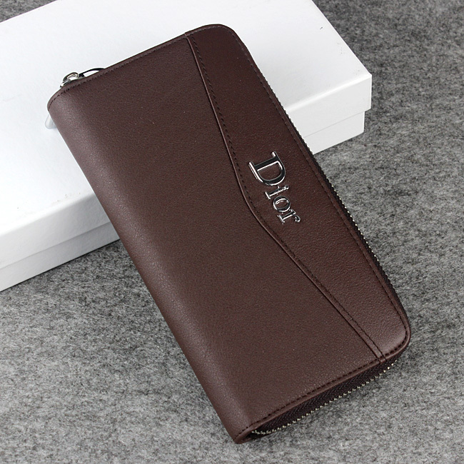 Dior Cowhide Leather Long Leather Wallet 1057 Coffee