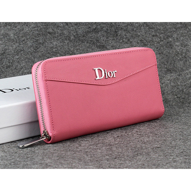 Dior Cowhide Leather Long Leather Wallet 1057 Pink