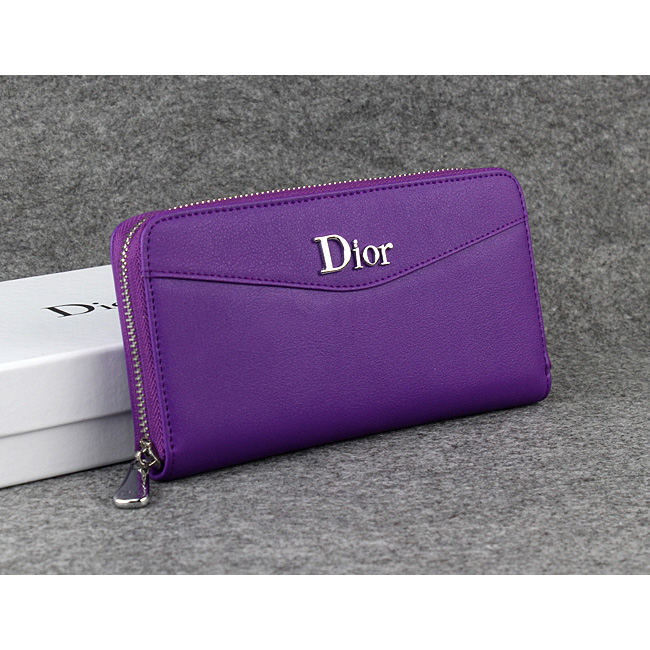 Dior Cowhide Leather Long Leather Wallet 1057 Purple