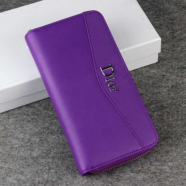 Dior Cowhide Leather Long Leather Wallet 1057 Purple