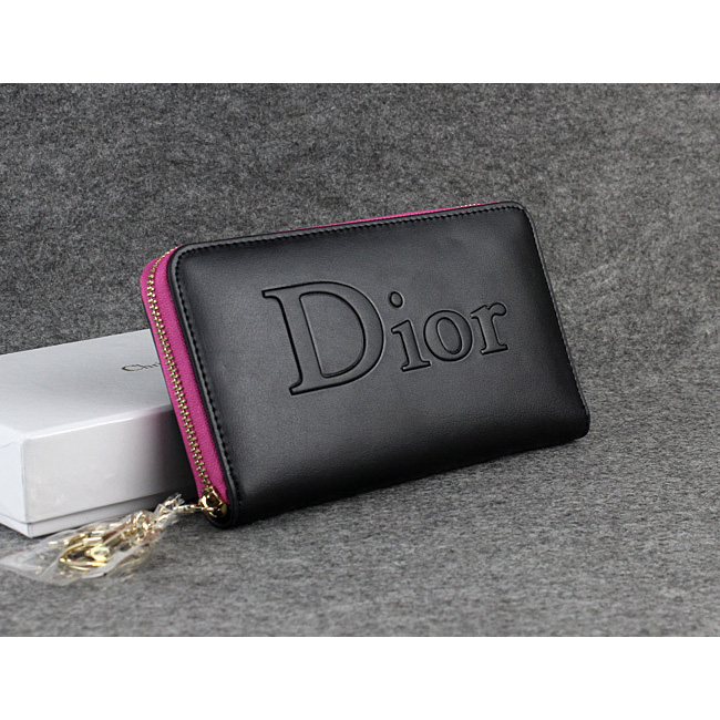 Dior Cowhide Leather Long Leather Wallet with Embossed 1098 Black