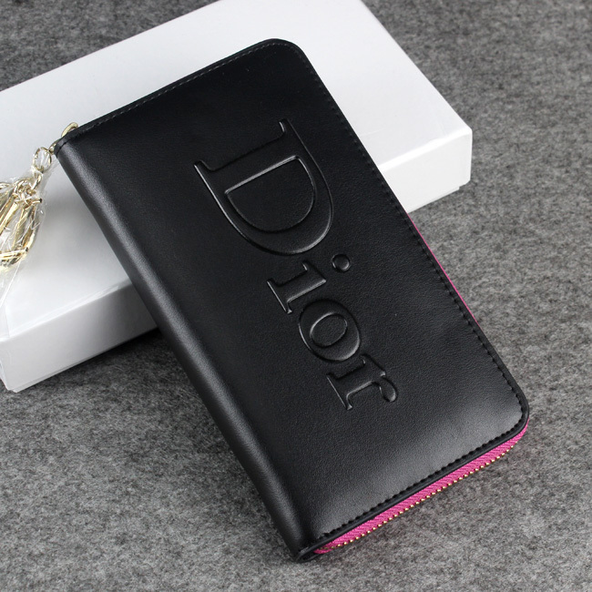 Dior Cowhide Leather Long Leather Wallet with Embossed 1098 Black