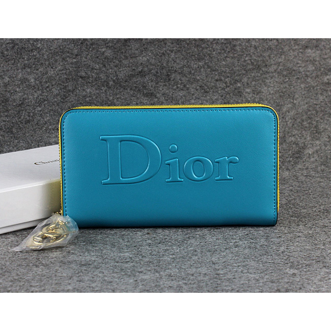 Dior Cowhide Leather Long Leather Wallet with Embossed 1098 Blue