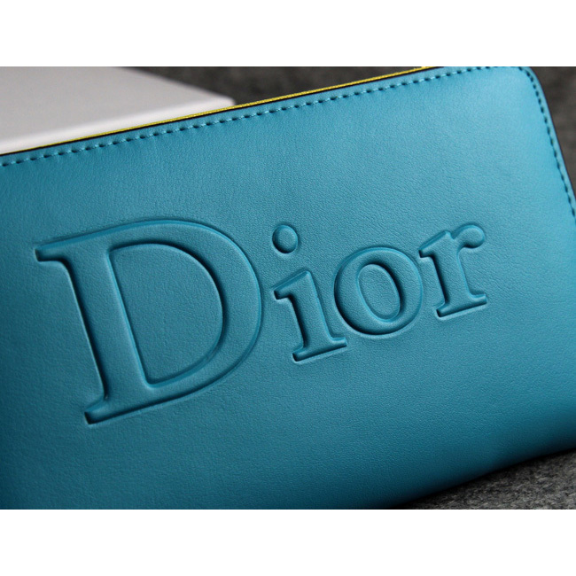 Dior Cowhide Leather Long Leather Wallet with Embossed 1098 Blue