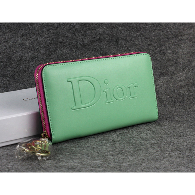 Dior Cowhide Leather Long Leather Wallet with Embossed 1098 Green