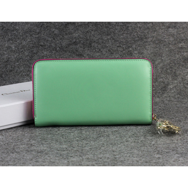 Dior Cowhide Leather Long Leather Wallet with Embossed 1098 Green