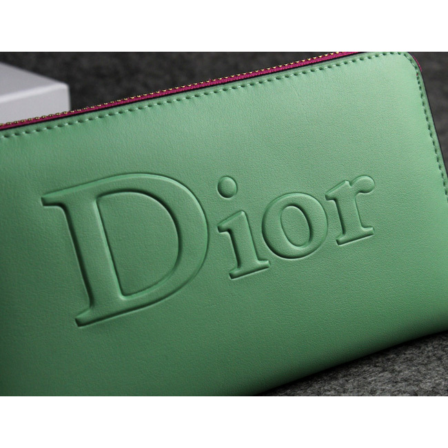 Dior Cowhide Leather Long Leather Wallet with Embossed 1098 Green