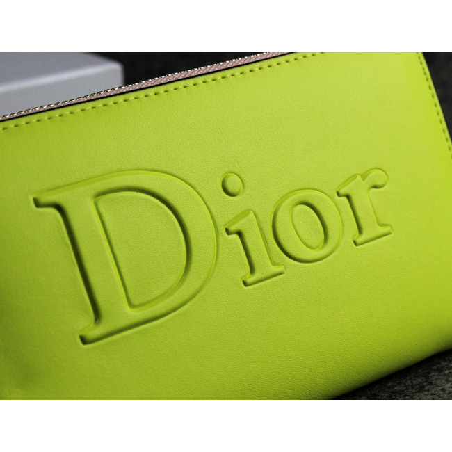 Dior Cowhide Leather Long Leather Wallet with Embossed 1098 Lemon