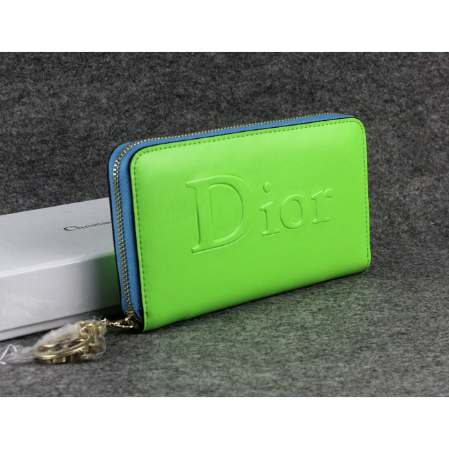 Dior Cowhide Leather Long Leather Wallet with Embossed 1098 Lightgreen