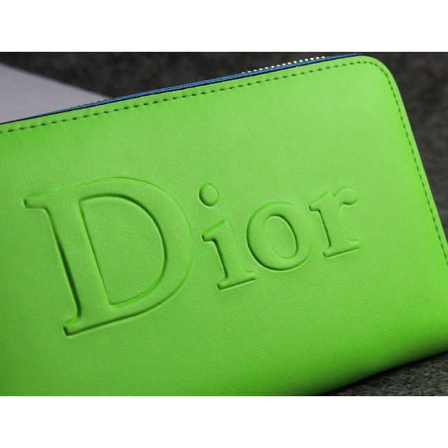 Dior Cowhide Leather Long Leather Wallet with Embossed 1098 Lightgreen