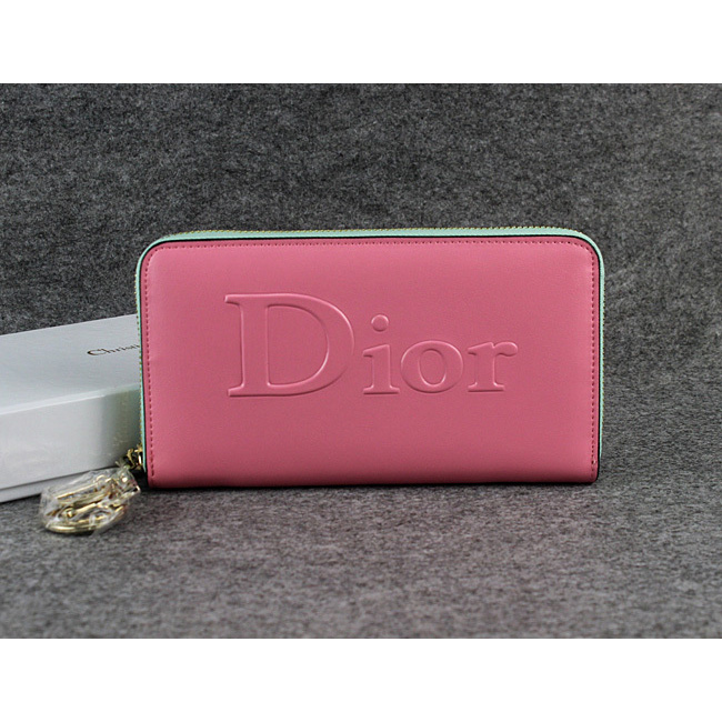 Dior Cowhide Leather Long Leather Wallet with Embossed 1098 Pink