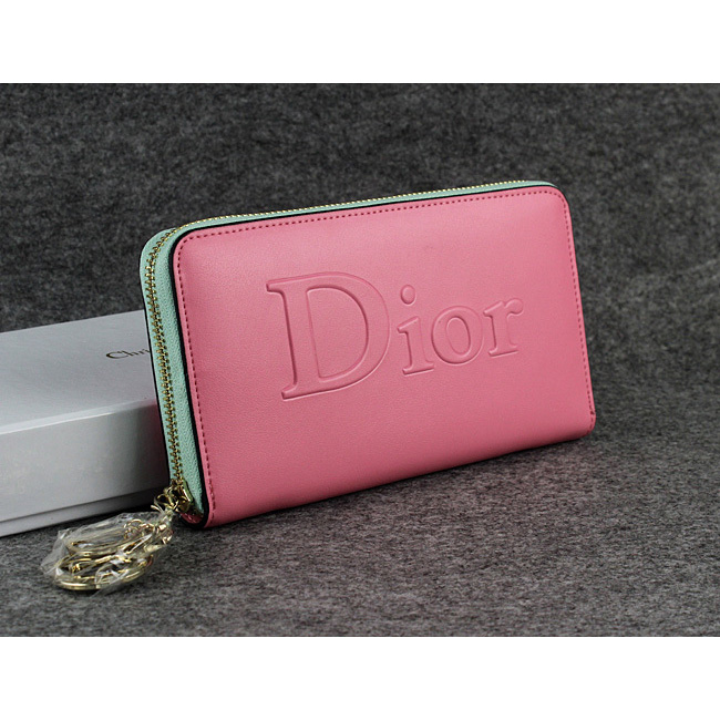 Dior Cowhide Leather Long Leather Wallet with Embossed 1098 Pink