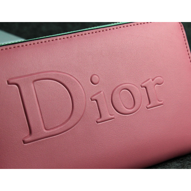 Dior Cowhide Leather Long Leather Wallet with Embossed 1098 Pink