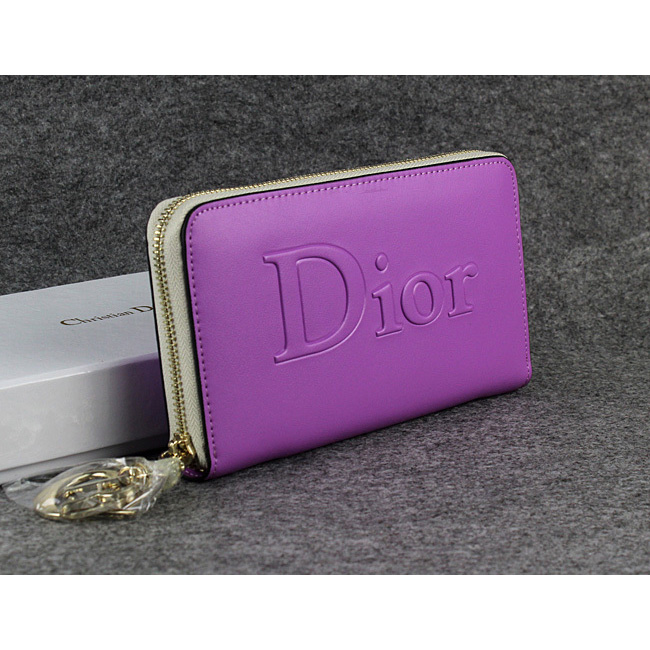 Dior Cowhide Leather Long Leather Wallet with Embossed 1098 Purple